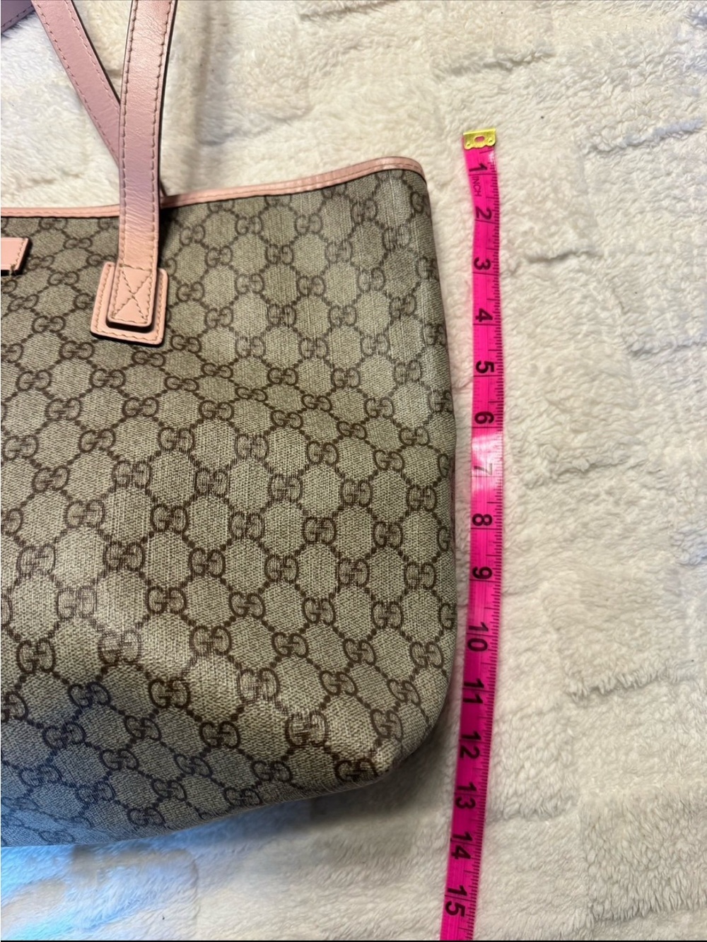 Gucci Beige GG Canvas Tote with Pink Leather Handles - Picture 6 of 7